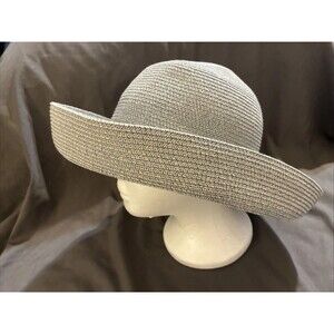 Vintage Betmar New York Woven Paper & Polyester Sun Floppy Hat Blue White